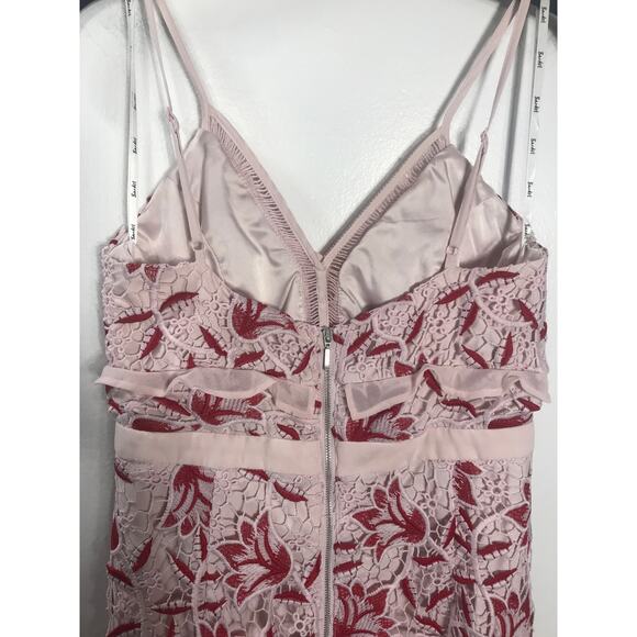 Bardot Women's 6 / Small Pink Red Lace Dress Date Night Wedding Guest Delicate - Picture 6 of 11